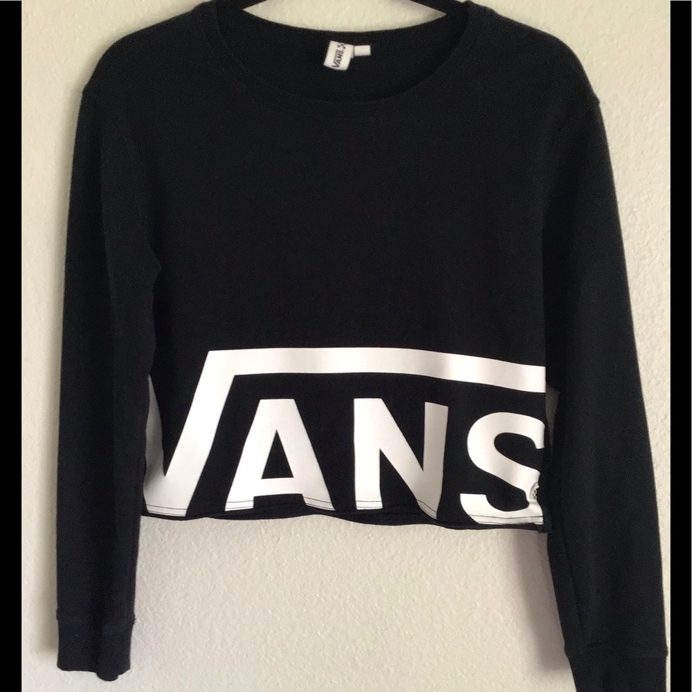 VANS Cropped Long Sleeve Black/White Top Vans Logo